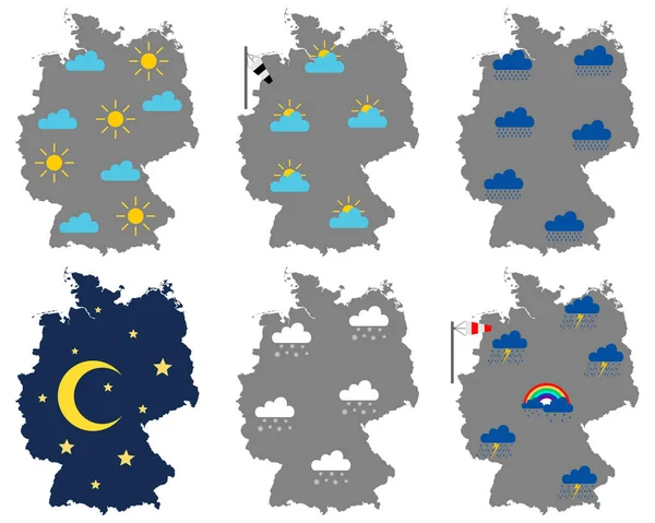 Mapas Alemania Con Varios Símbolos Meteorológicos — Archivo Imágenes Vectoriales