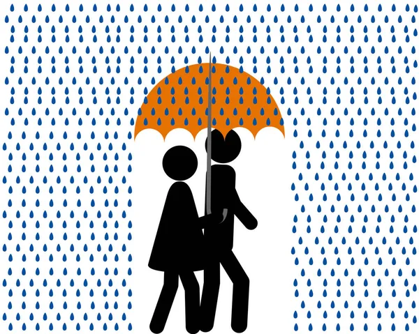 Man Vrouw Wandelen Regen Met Paraplu — Stockvector