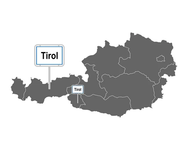 チロル州の道路標識とオーストリアの地図 — ストックベクタ