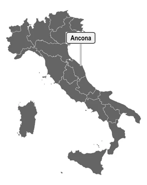 Mapa Italia Con Señal Tráfico Ancona — Vector de stock