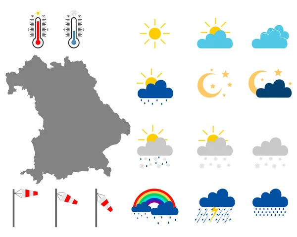Map Bavaria Weather Symbols — Stock Vector