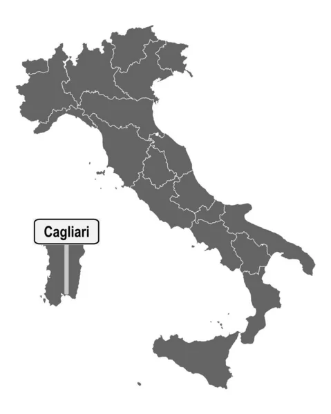 Cagliari Işaretli Talya Haritası — Stok Vektör
