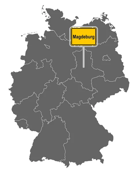 Kaart Van Duitsland Met Verkeersbord Van Magdeburg — Stockvector