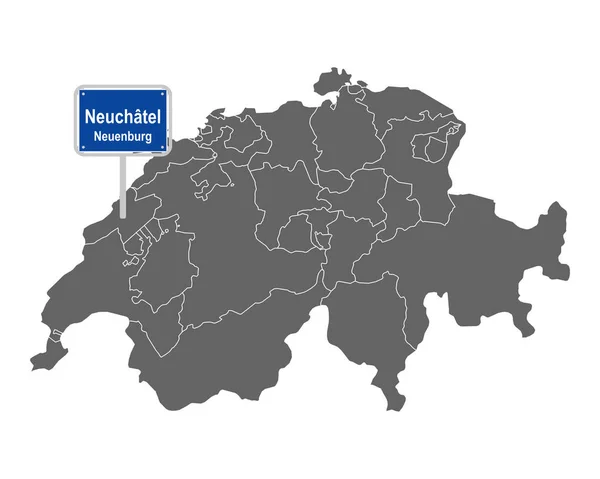 Mapa Szwajcarii Znakiem Drogowym Neuchatel — Wektor stockowy