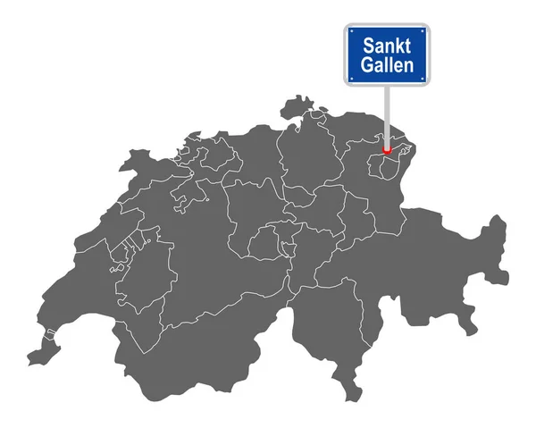 Kaart Van Zwitserland Met Verkeersbord Van Sankt Gallen — Stockvector