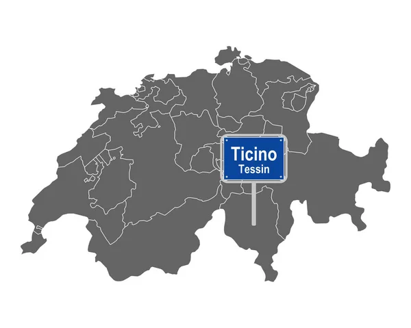 Kaart Van Zwitserland Met Verkeersbord Van Ticino — Stockvector