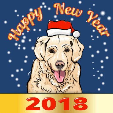 Sarı köpek Santa Claus şapka içinde