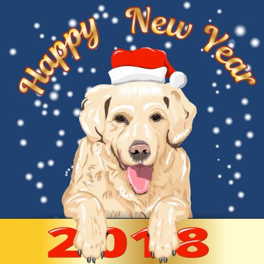 Sarı köpek Santa Claus şapka içinde