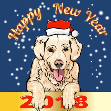 Sarı köpek Santa Claus şapka içinde