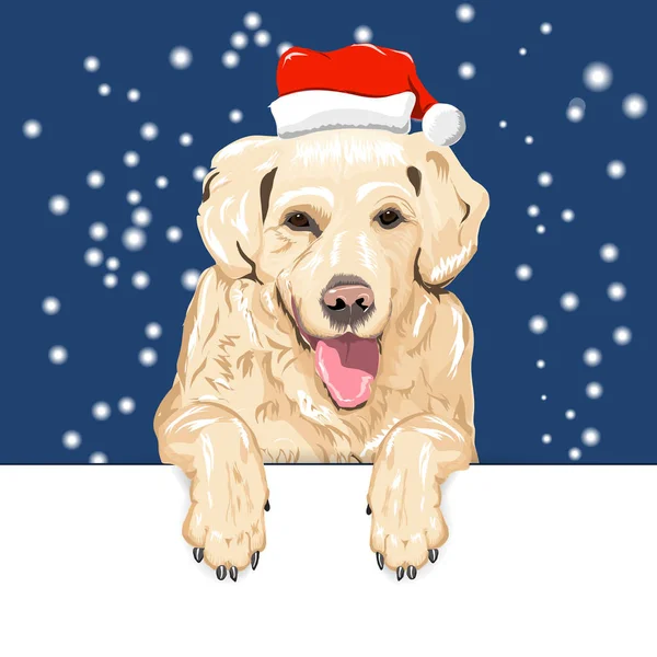 Chien jaune dans le chapeau du Père Noël — Image vectorielle