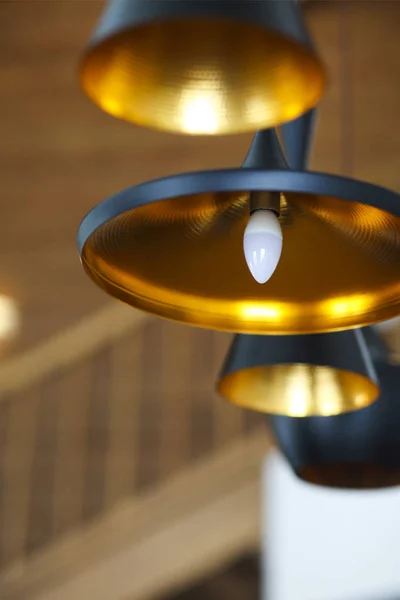 Black pendant lamp on ceiling wood wall