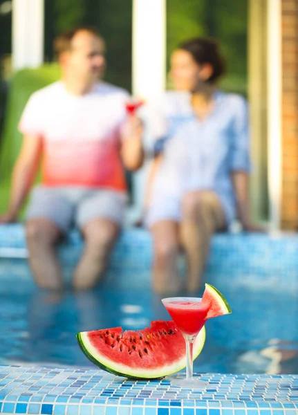Watermelon margarita near pool — Stock Photo, Image