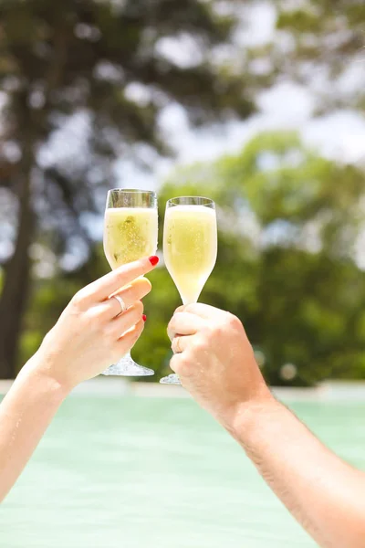 Hommes et femmes portant un toast au champagne — Photo