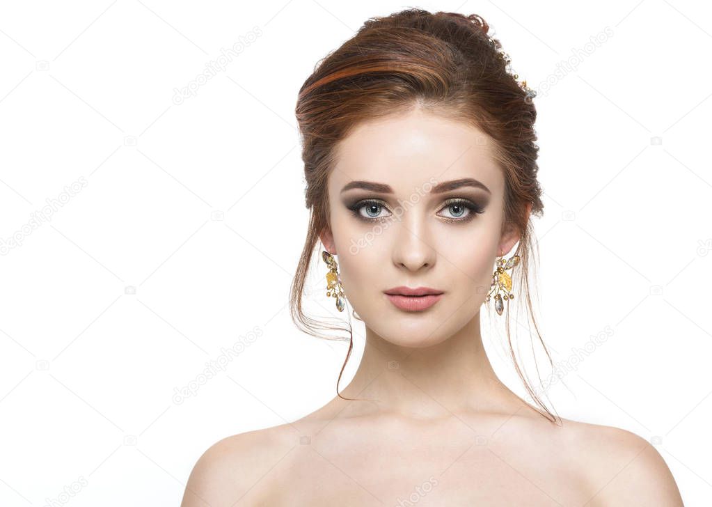 Young pretty girl with hairstyle and makeup