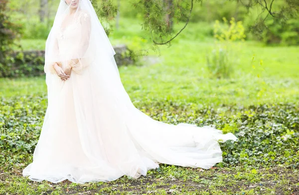 Fiatal szép menyasszony szabadban — Stock Fotó