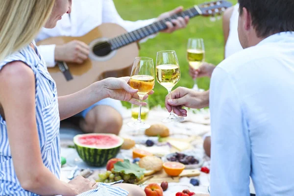 Sommar picknick med vitt vin — Stockfoto