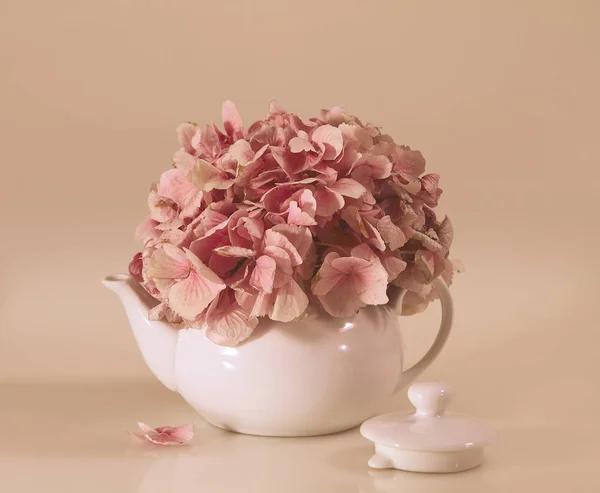 Teapot with dried flower petals — Stock Photo, Image