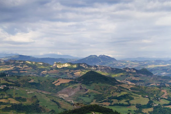 Vue Panoramique Sur Les Montagnes République Saint Marin Une Petite — Photo