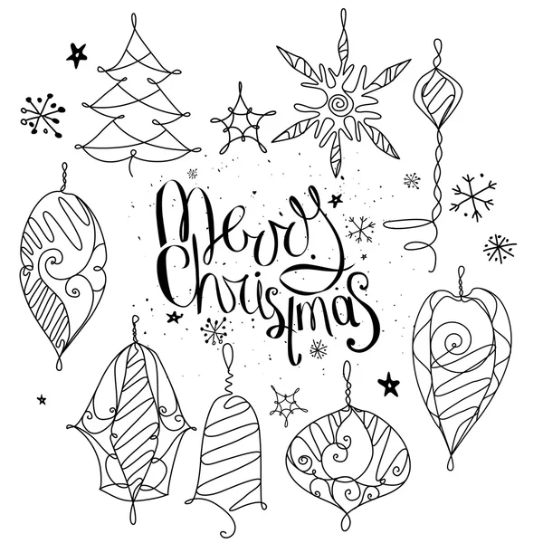 Set con decoración navideña y frase Feliz Navidad aislada en blanco — Vector de stock