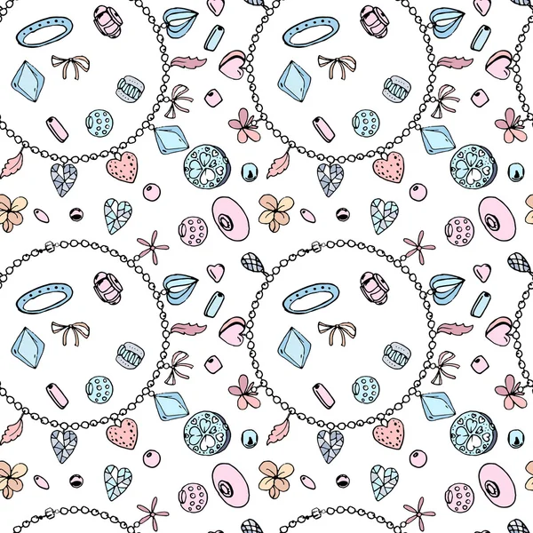 Seamless pattern with bracelets, beads, charms. Endless texture, contour — ストックベクタ