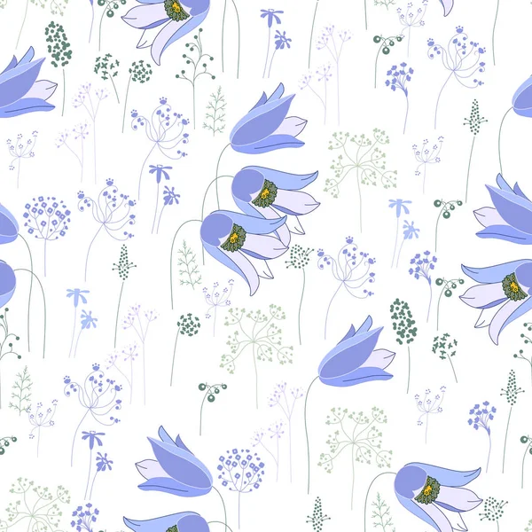 Påsk med våren tulpaner, växter, påskliljor och örter. Gula och blå färger. Objekt isolerad på vit bakgrund — Stock vektor