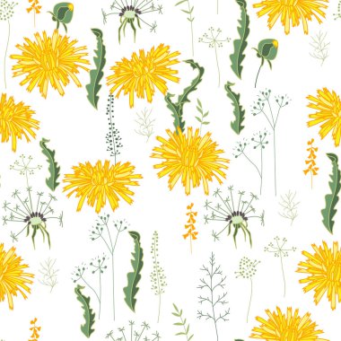 Sarı karahindiba desenli kusursuz desen. Tasarımınız için sonsuz doku