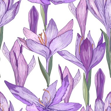 Şirin büyüyen çiğdemler ile Seamless modeli. Tasarım, sezon reklam, kumaşlar, posterler için sonsuz doku.