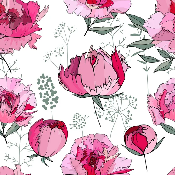 Motivo decorativo floreale senza cuciture con peonie rosse e rosa. Struttura infinita per il vostro design, tessuti, arredamento . — Vettoriale Stock