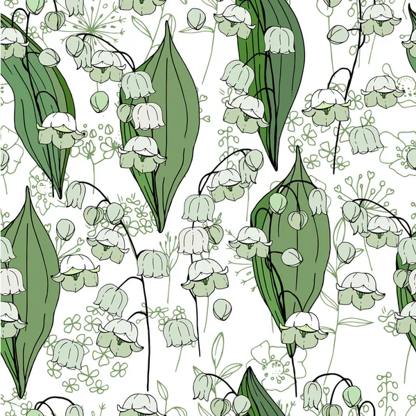 Modèle de saison sans couture avec convallaria blanc. Texture infinie pour un design estival floral avec des fleurs — Image vectorielle