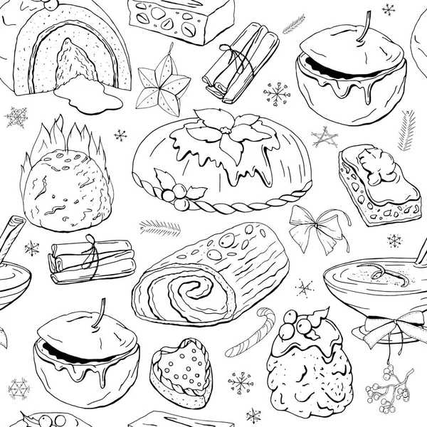 Seamless Pattern Christmas Pastry Endless Texture Festive Design Restaurant Cafe — Stock Vector