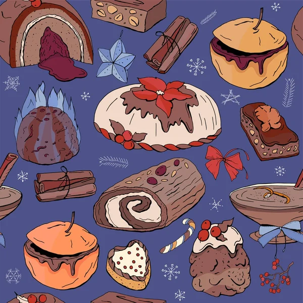 Απρόσκοπτη Μοτίβο Χριστουγεννιάτικα Γλυκά Ατελείωτες Υφή Για Εορταστική Σχεδιασμό Εστιατόριο — Διανυσματικό Αρχείο