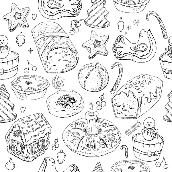 无缝模式与圣诞糕点 无尽的质感为喜庆的设计 餐厅和咖啡厅的菜单 — 图库矢量图片