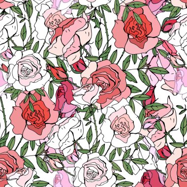 Geleneksel homeplant Rose ile Seamless modeli. Sonsuz doku çiçek ile kapalı kullanılan.