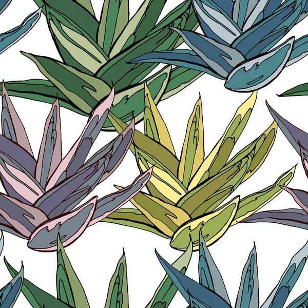 Naadloze Patroon Met Traditionele Homeplant Agave Eindeloze Textuur Met Bloem — Stockvector
