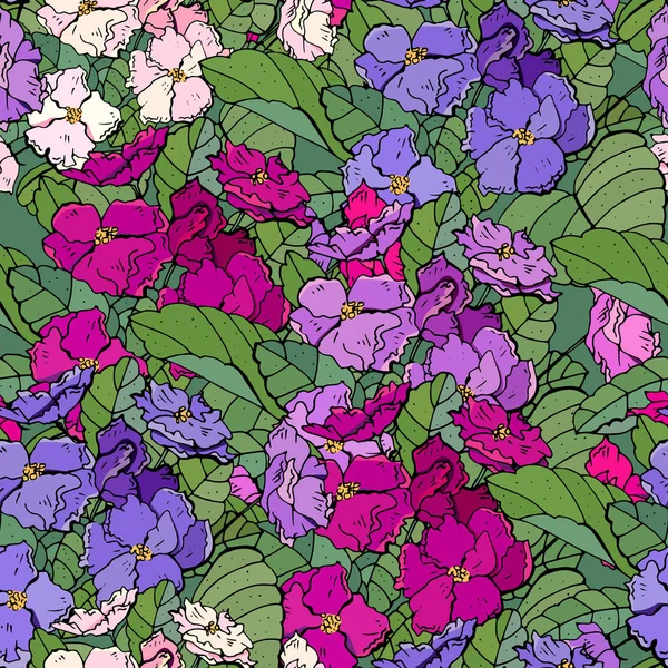 Varrat Nélküli Mintát Hagyományos Homeplant Ibolya Virágok Végtelen Textúra Virág — Stock Vector