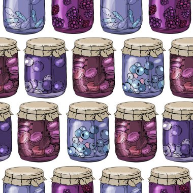 Reçel ile Seamless modeli. Cam Kavanoz ile farklı tür-in sonsuz doku marmelat