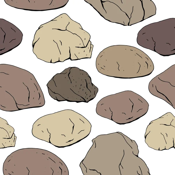 Nahtloses Muster mit verschiedenen Steinen. Farbe, Kontur — Stockvektor