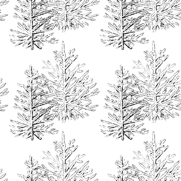 Modèle sans couture avec des arbres décoratifs. Texture sans fin noir et blanc — Image vectorielle