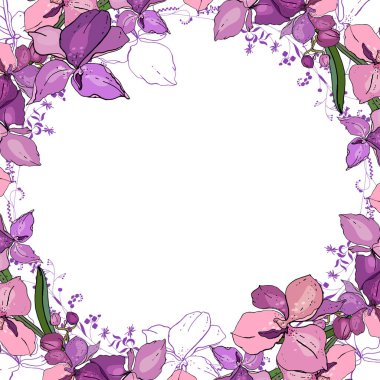 Romantik çerçeve ile orkide. Boş kare şablonu egzotik Pembe çiçek yaptı