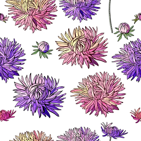 과 꽃과 완벽 한 패턴입니다. 꽃 디자인에 대 한 끝 없는 텍스처 — 스톡 벡터
