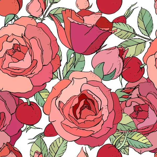 Naadloze bloemmotief met romantische roze bloemen. Eindeloze textuur voor elegante bloemen- en seizoen ontwerp — Stockvector