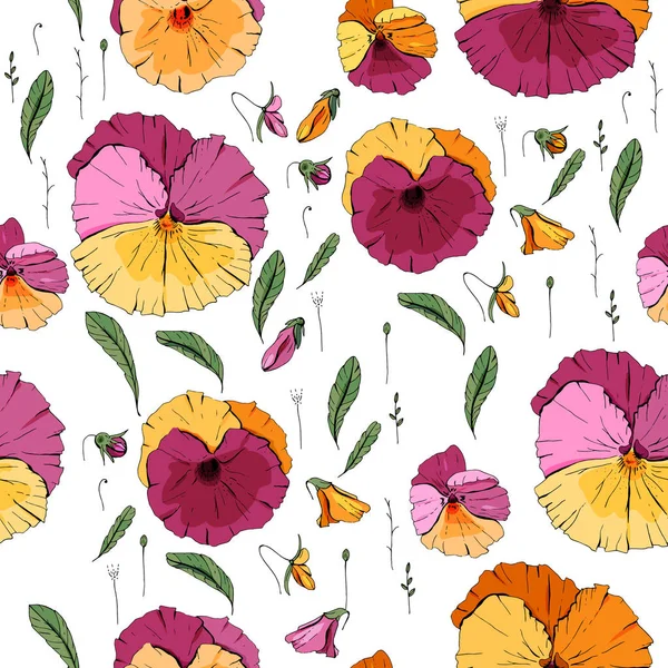 Padrão sem costura com violas. Textura infinita para design floral — Vetor de Stock