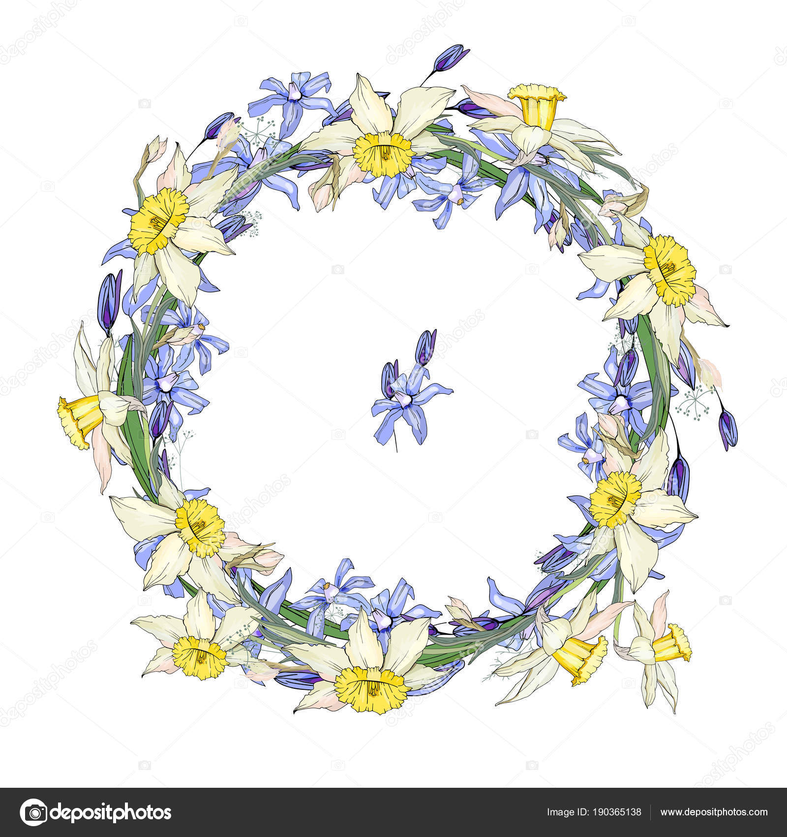Garland Spring Flowers Scilla Daffodils Decorative Saeson Floral Frame