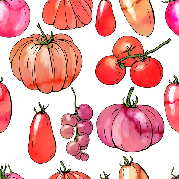 Wzór Różnego Rodzaju Pomidorów Niekończące Się Tekstury Efekt Akwareli — Wektor stockowy