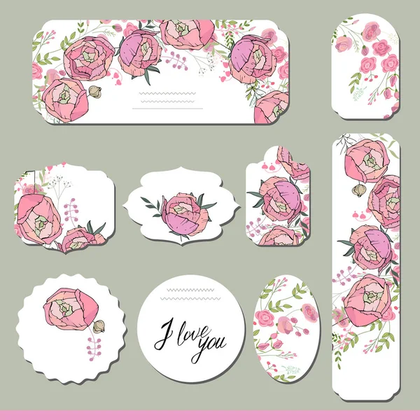 Collection avec différentes étiquettes en papier floral pour les annonces . — Image vectorielle