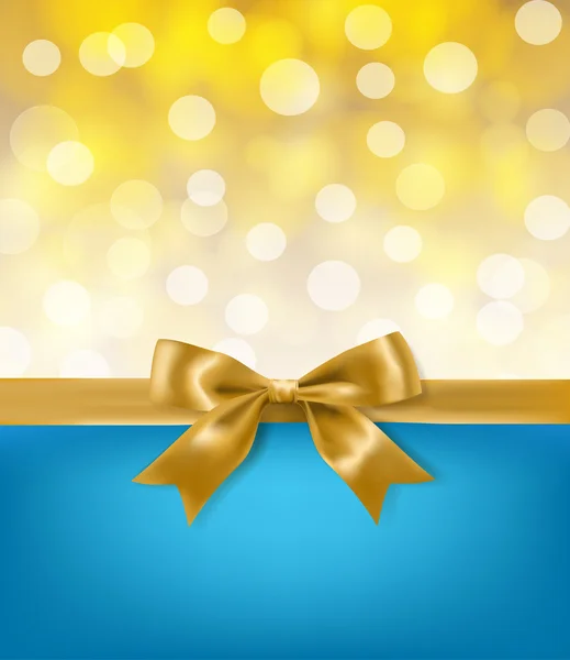 Golden bow ribbon on blue and light effects background. вектор d — стоковый вектор