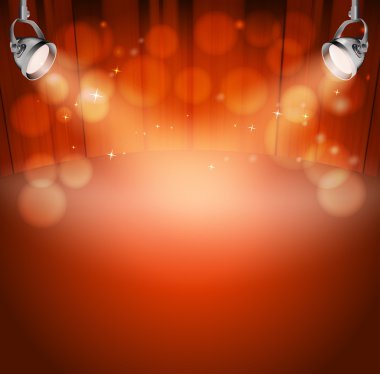 red theater background with projector lights and stars. vector i clipart
