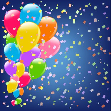 Balonlar ve konfeti kutlama arka plan. vektör illust