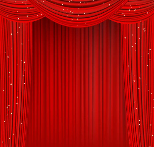 Teatro cortinas rojas y estrellas. ilustración vectorial — Vector de stock