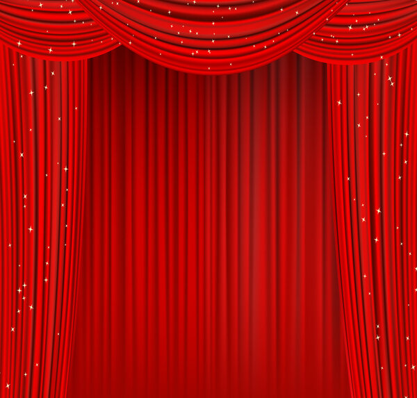 theater red curtains and stars. vector illustration